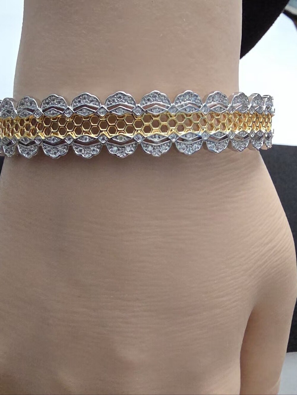 Sterling Silver Two Tone Pavé Statement Cuff Bracelet